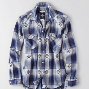 American Eagle Boyfriend Fit Plaid Button Down